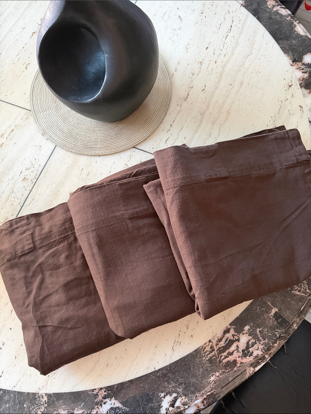 IKEA Vintage RITVA Brown 100% Cotton Three Panel Curtains 54"x90"